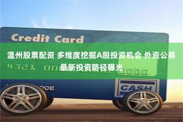 温州股票配资 多维度挖掘A股投资机会 外资公募最新投资路径曝光